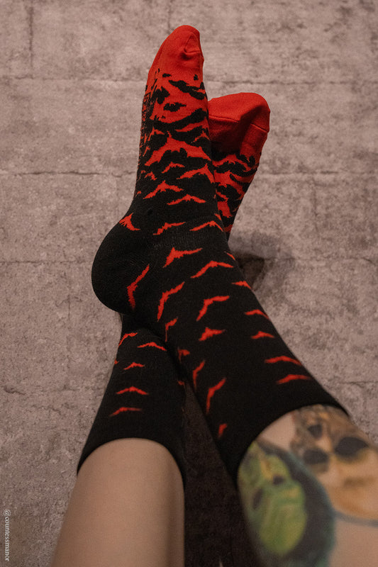 horror lover fan red and black bat socks