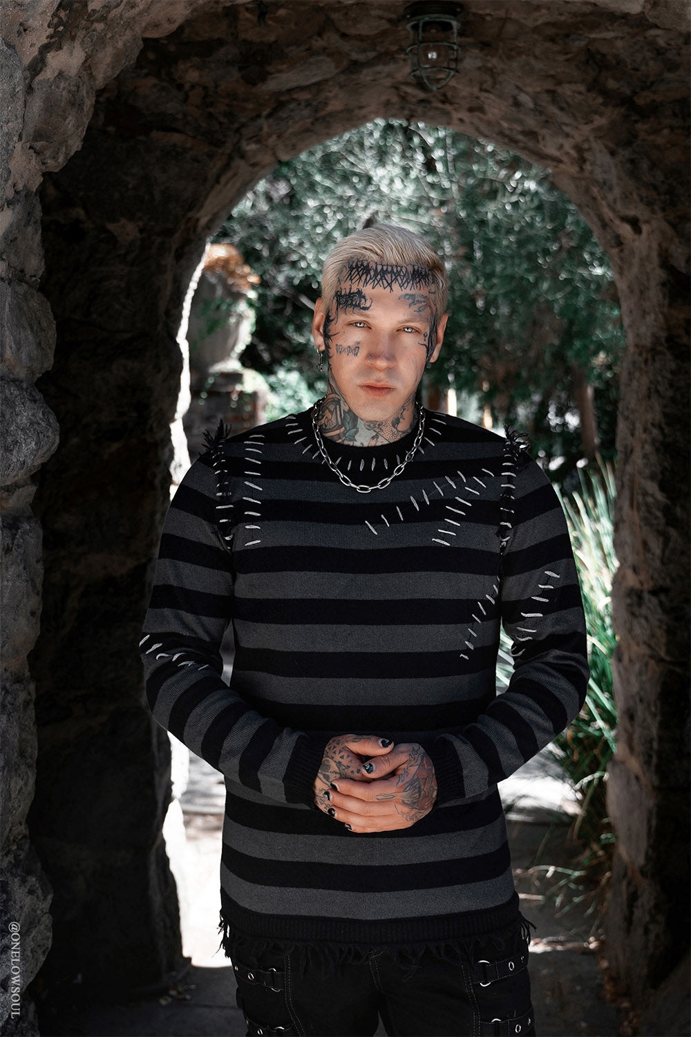 mens gothic stitched-up long sleeve  knitted sweater top