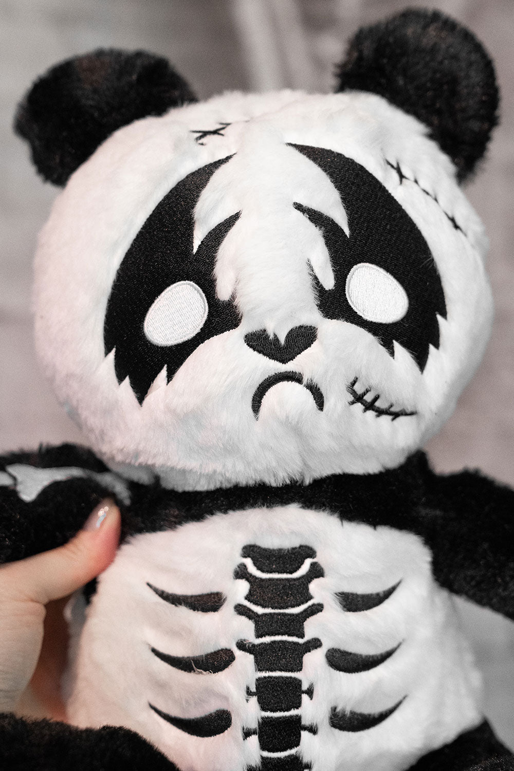 stuffed animal stitched heavy metal panda plushie