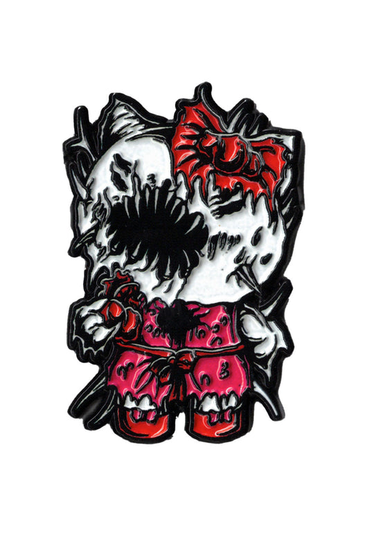 creepy heavy metal kitty cat enamel pin