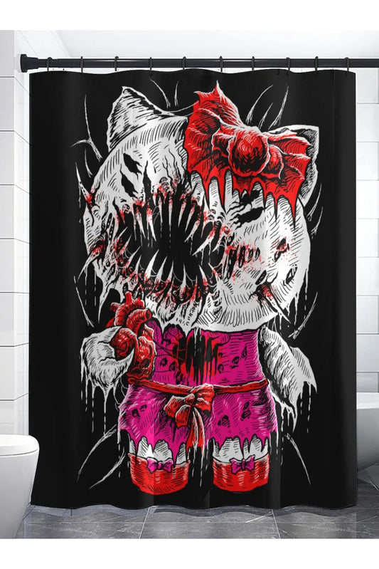 pastel goth creepy cat shower curtain