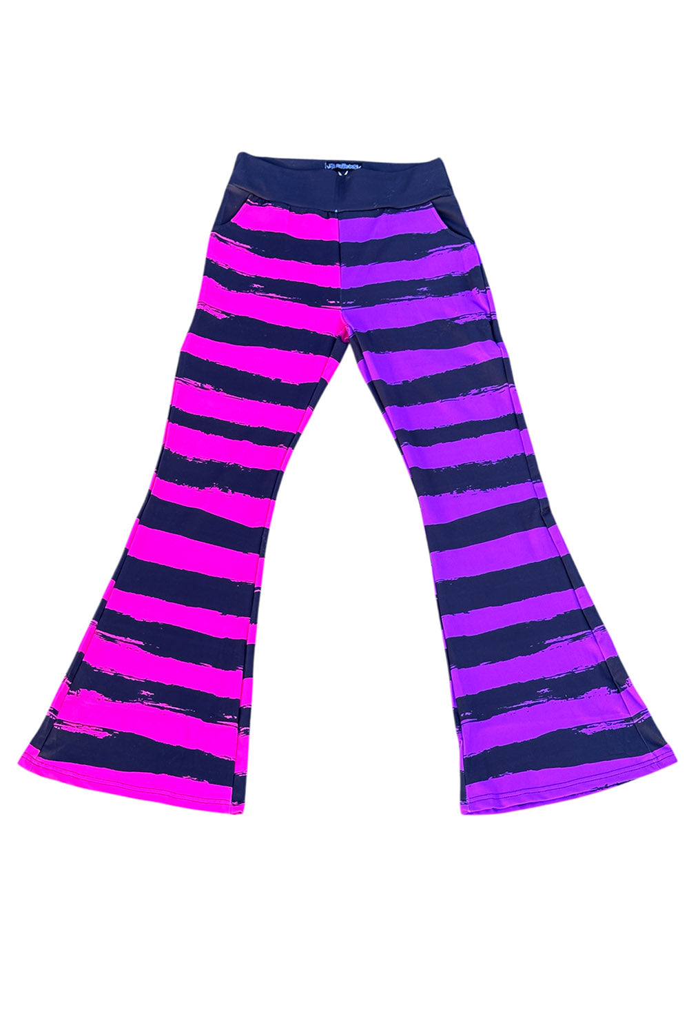 emo pink and black striped bell bottoms