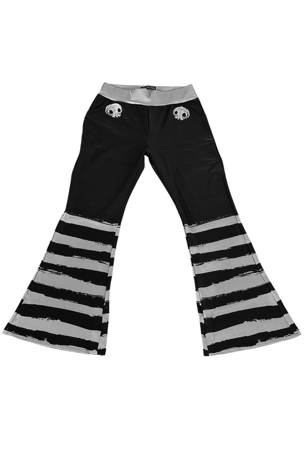 black and grey striped flared pants