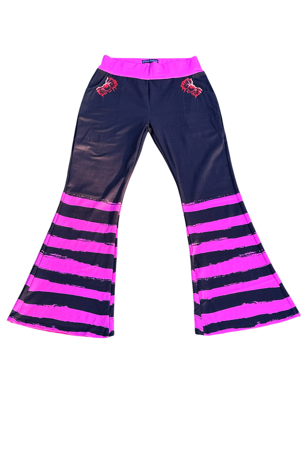 womens black and pink striped flares