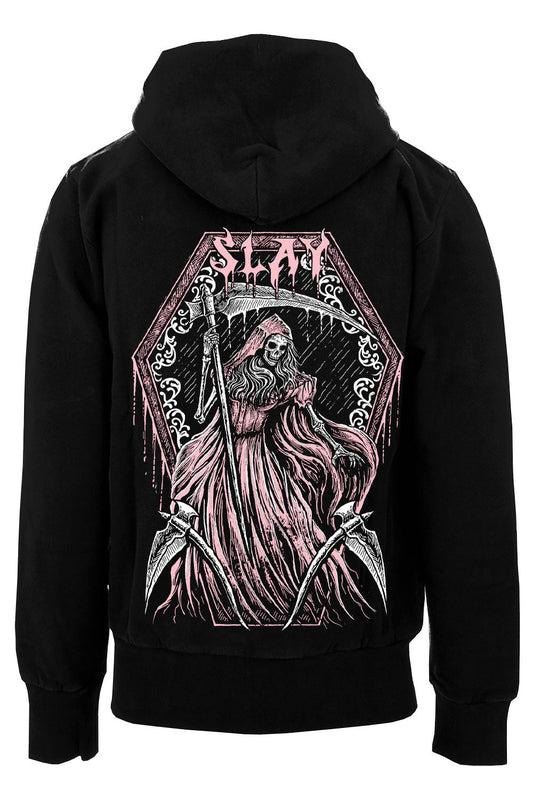 gothic female grim reaper in a dress hoodie