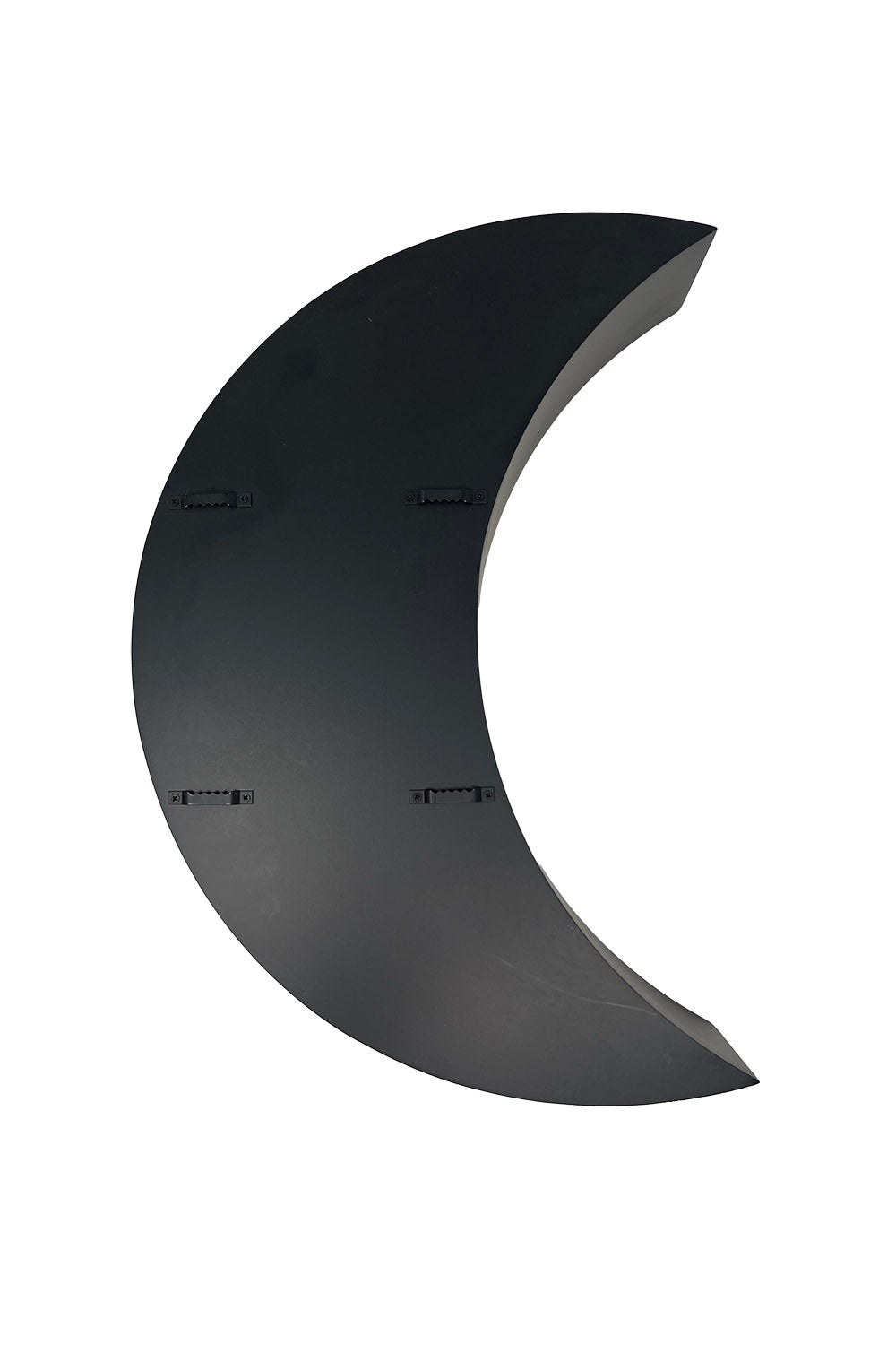 three tiered Black crescent moon-shaped shelf on a white background