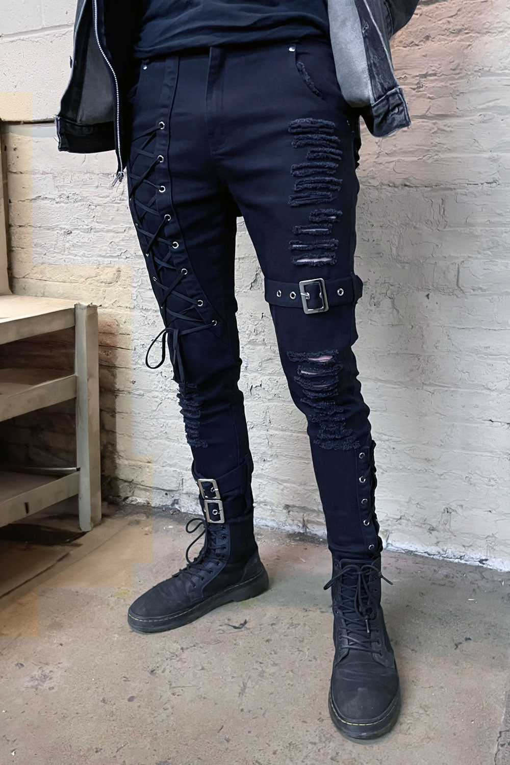 mens emo shredded jeans