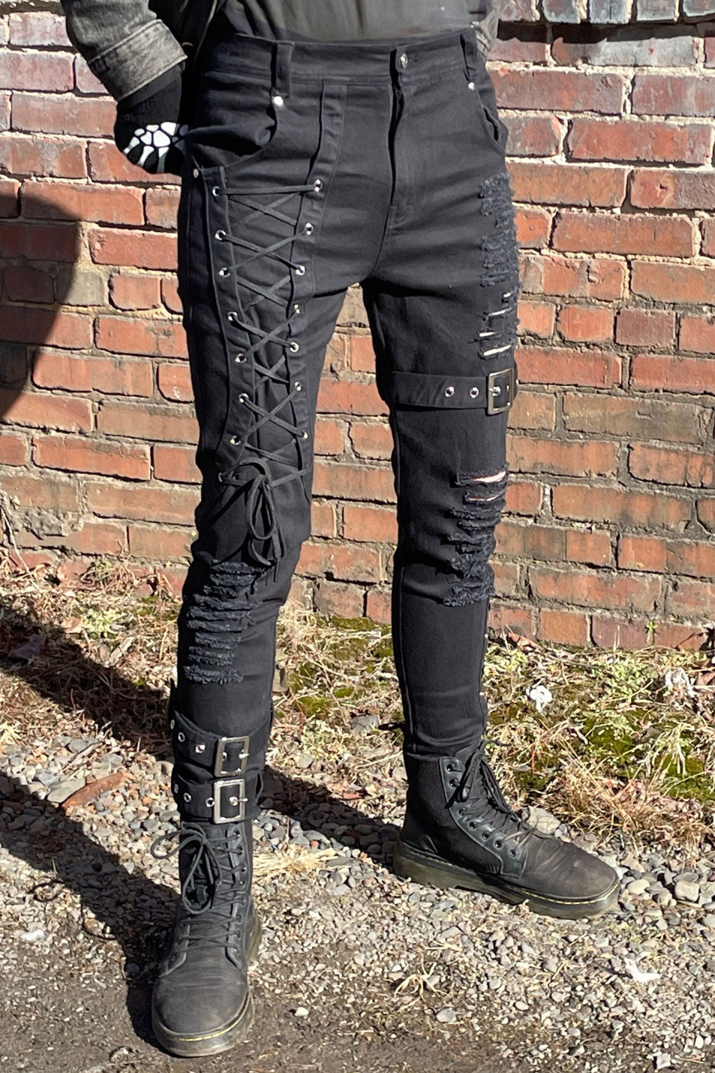 mens corset lace-up punk pants