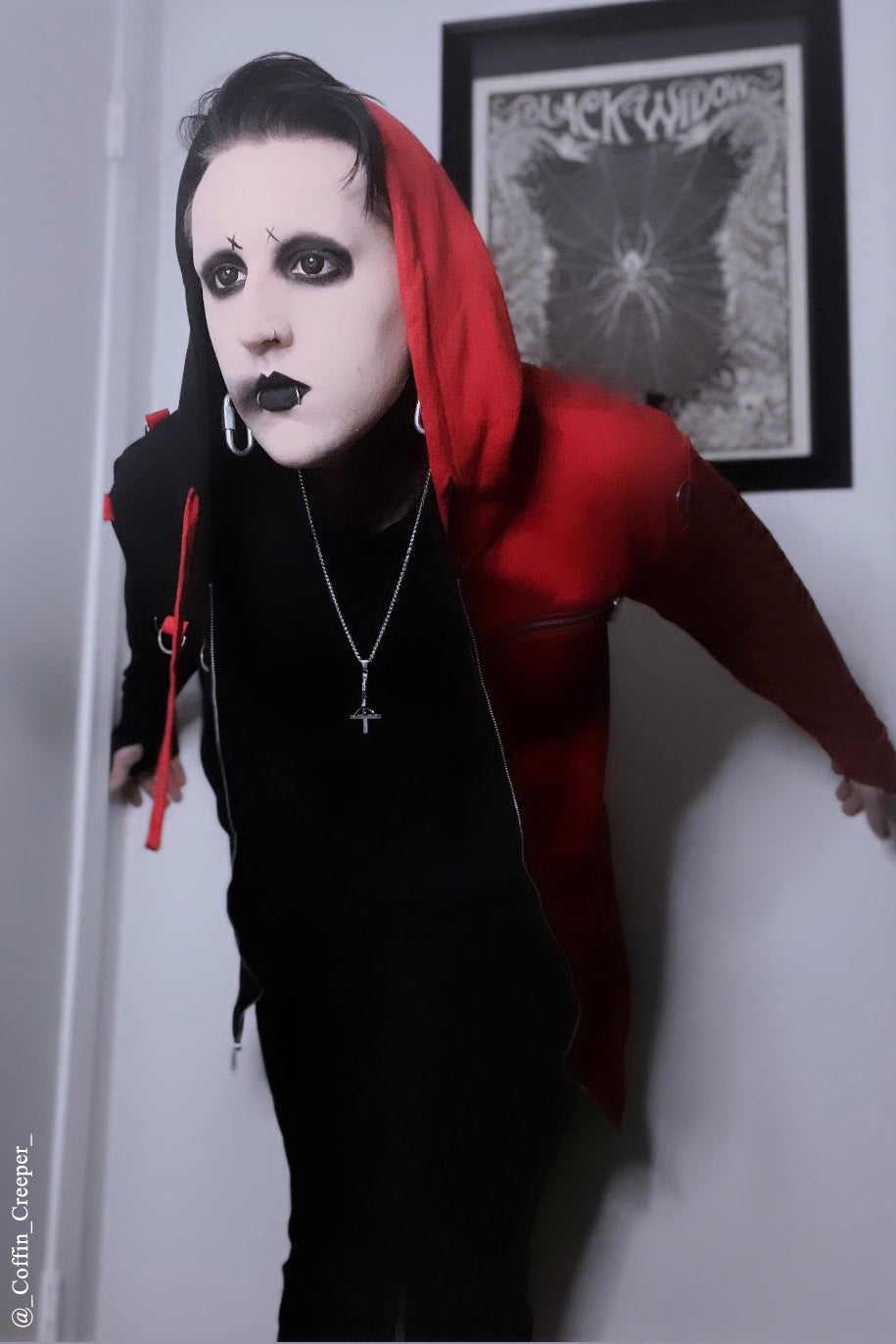 half black half red gothic zippered hoodie