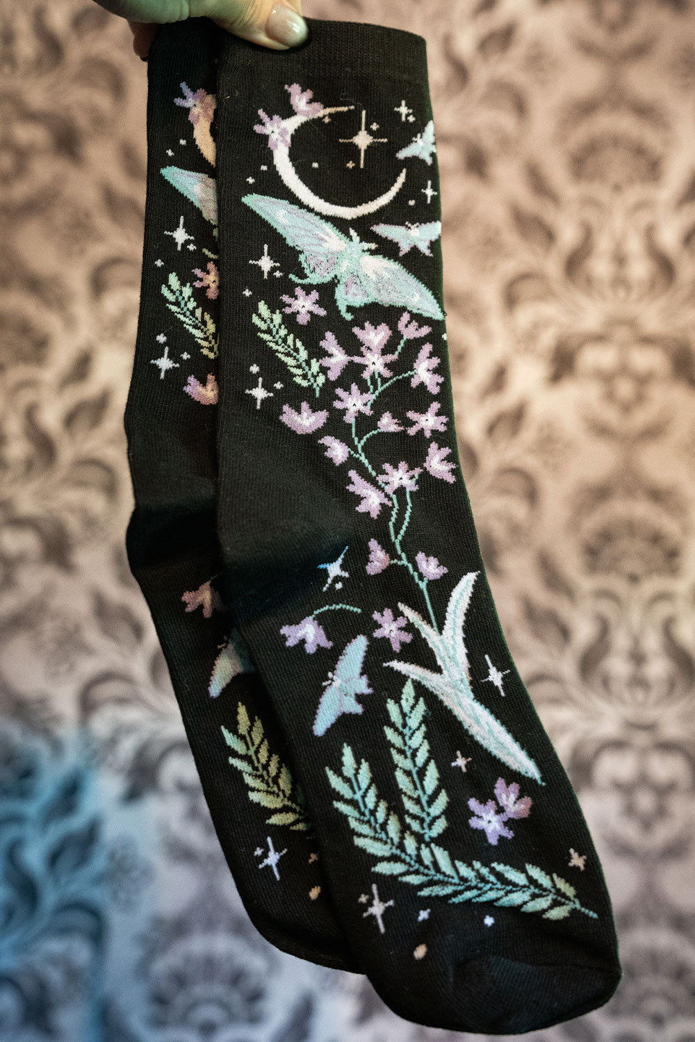 enchanting blue moth socks 