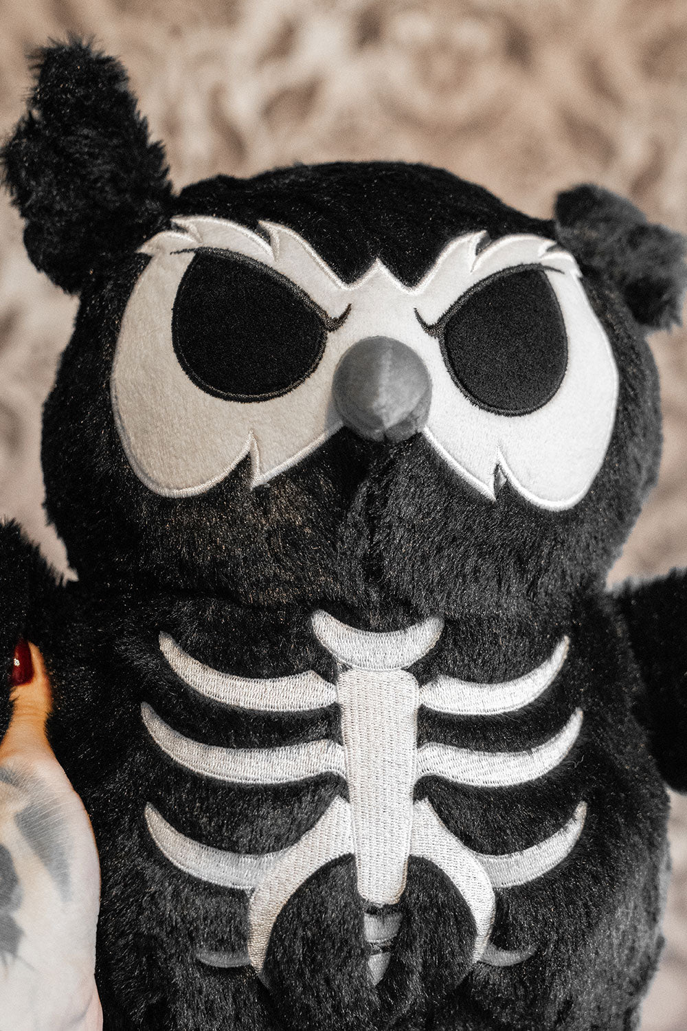 soft and fuzzy skeleton owl plushie