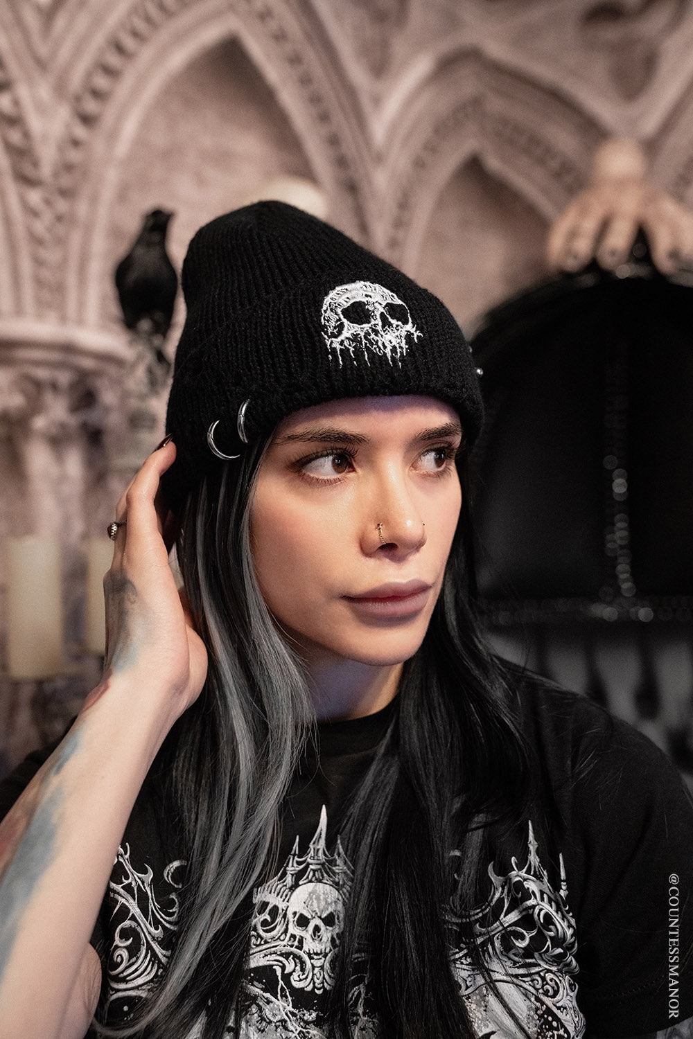 gothic ribbed skull cap beanie