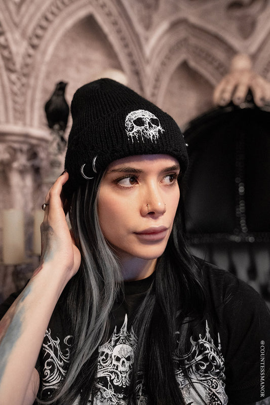 gothic ribbed skull cap beanie