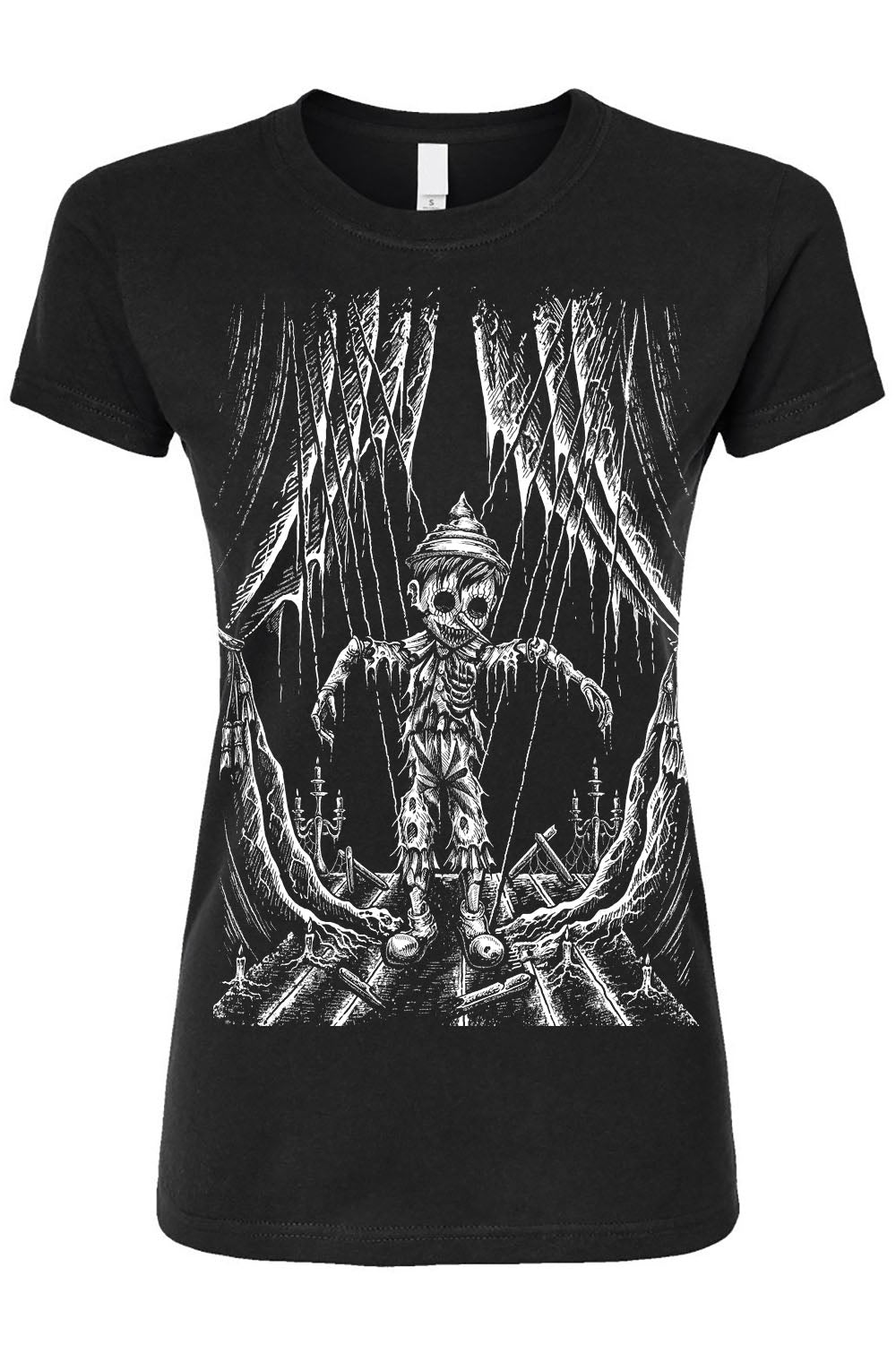 gothic short sleeve black cotton Pinocchio t-shirt