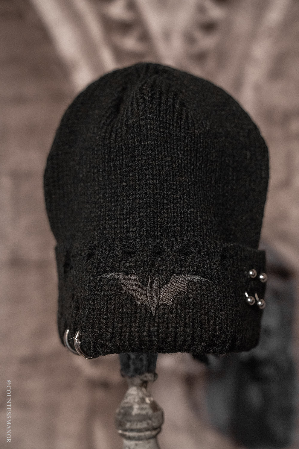 embroidered bat punk beanie