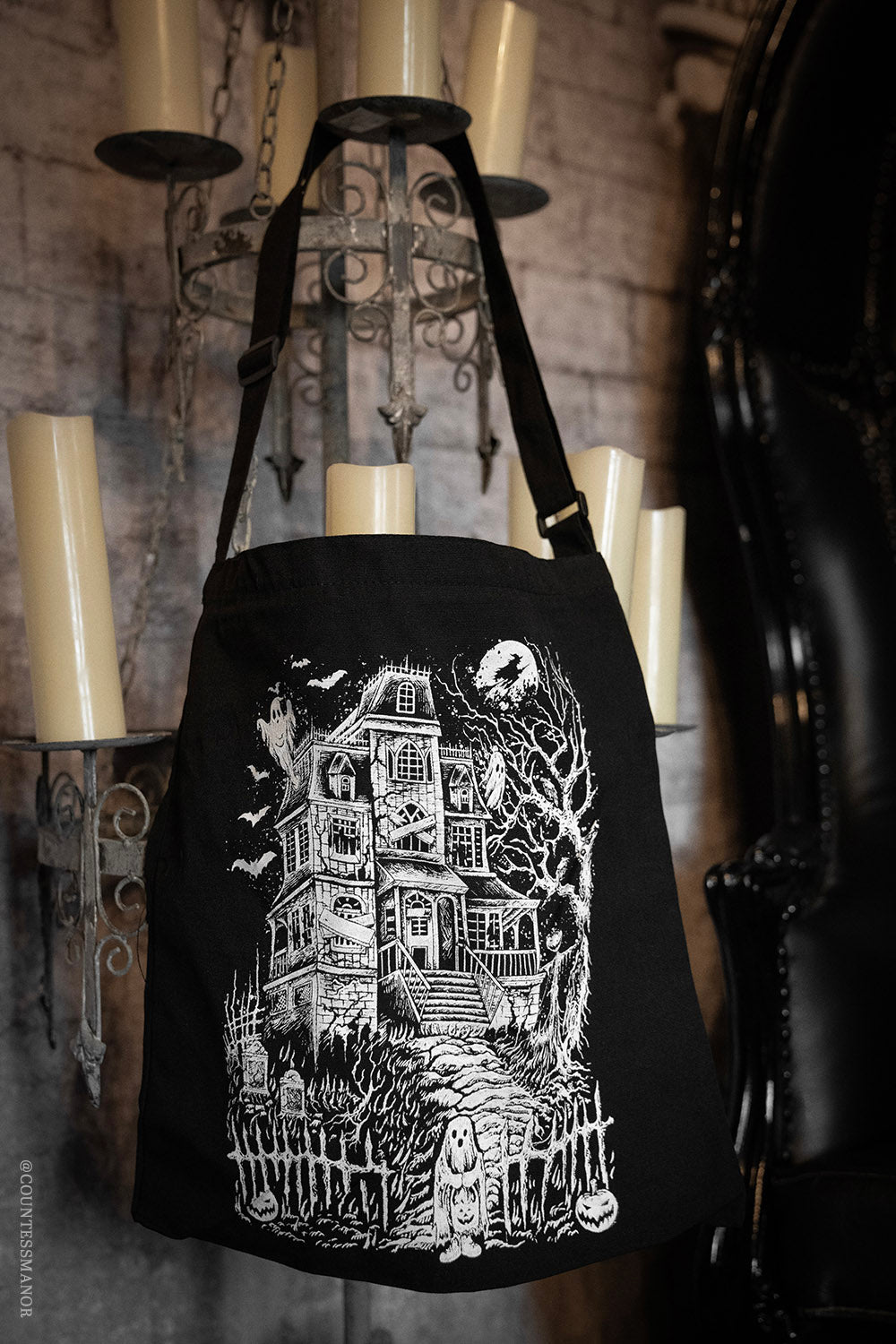 spooky mansion tote bag