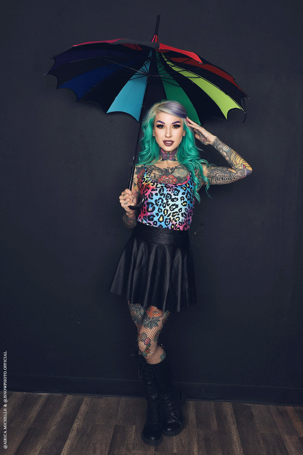 goth striped rainbow umbrella