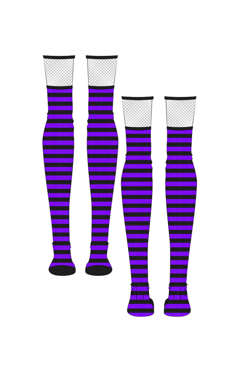 purple and black striped thigh high emo socks