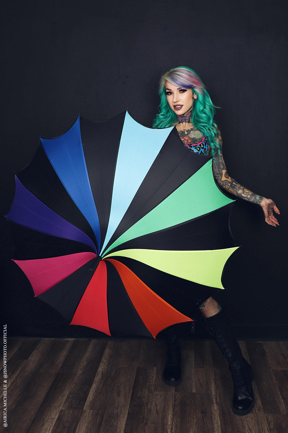 gothic black rainbow pride umbrella