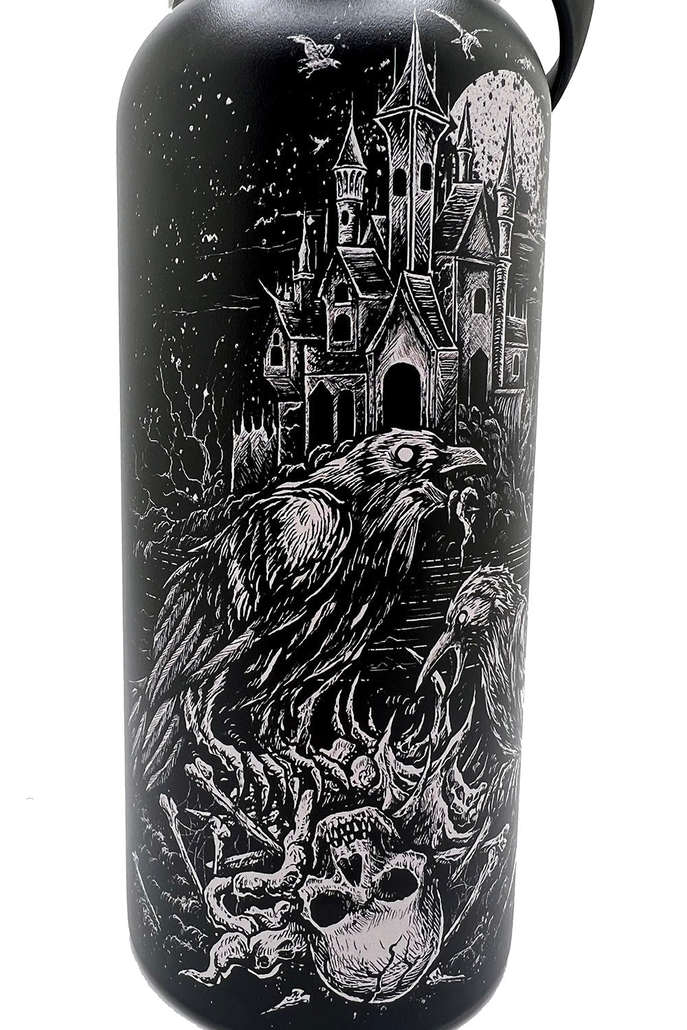 horror crow water bottle