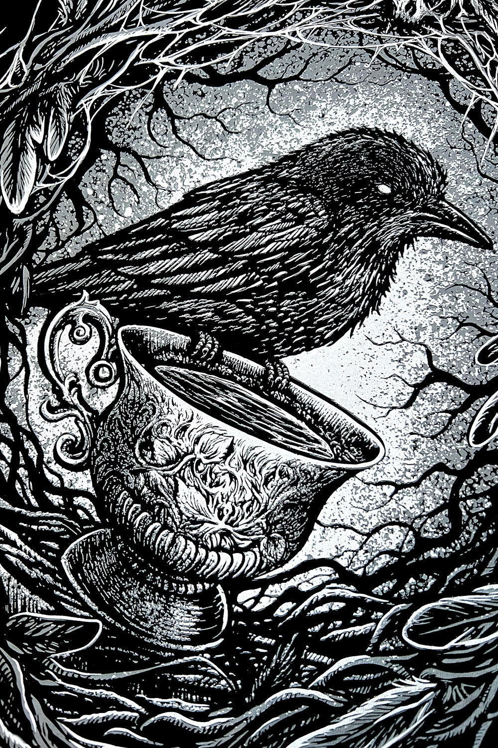 black cotton raven hoodie