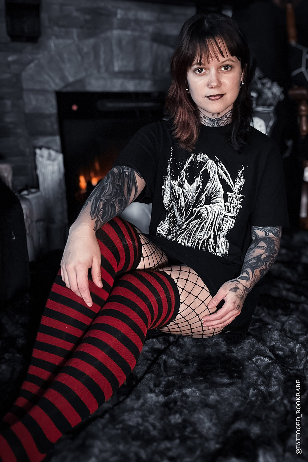 gothic knee high socks with fishnet uppers