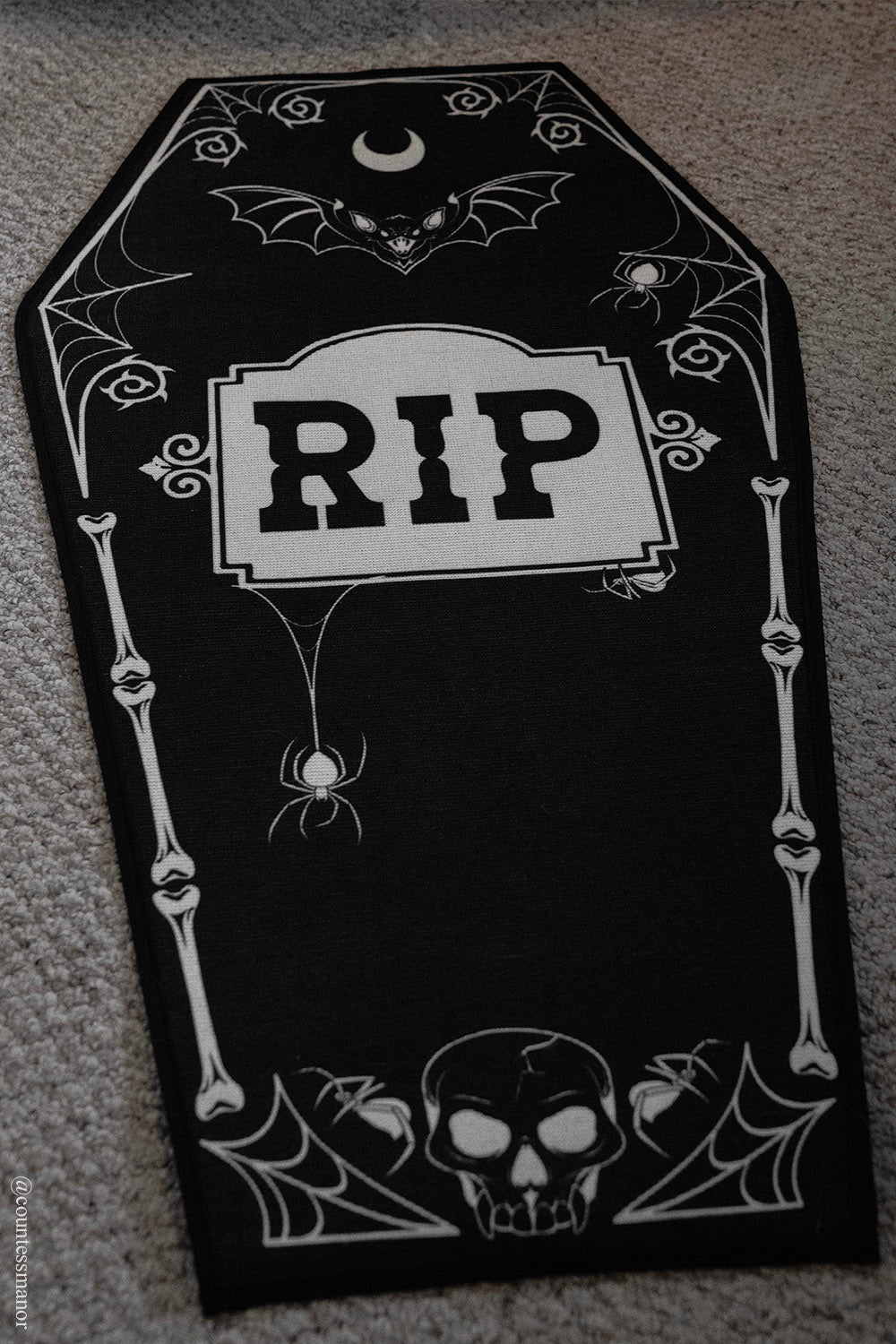 black and white gothic coffin shaped bathmat 