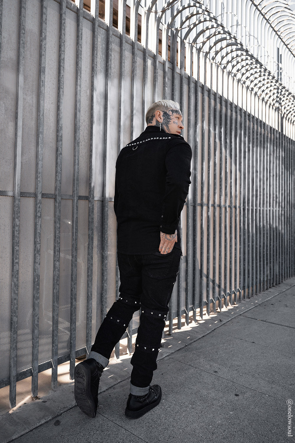 mens black denim gothic shirt with studs