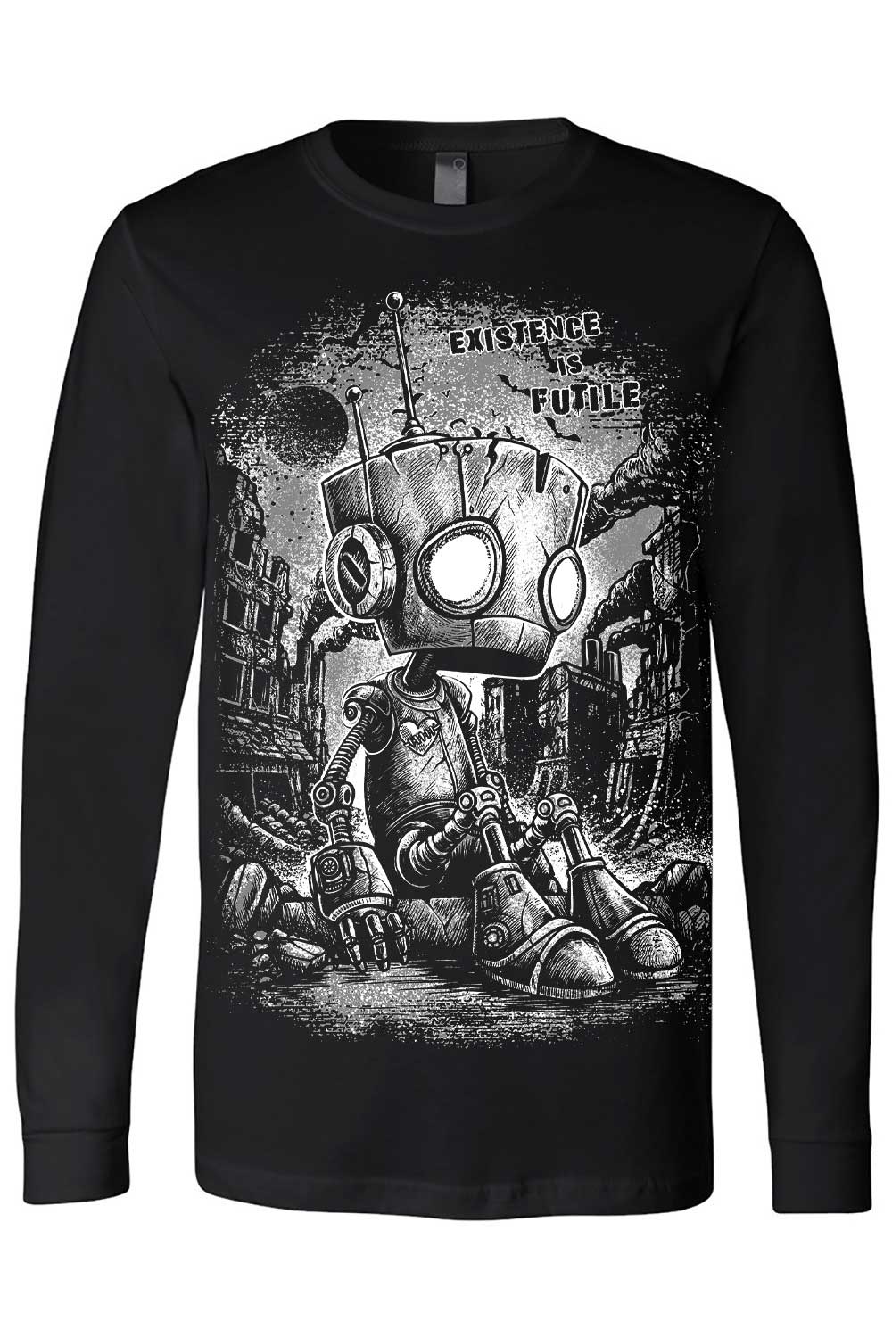 black cotton long sleeve emo novelty robot shirt