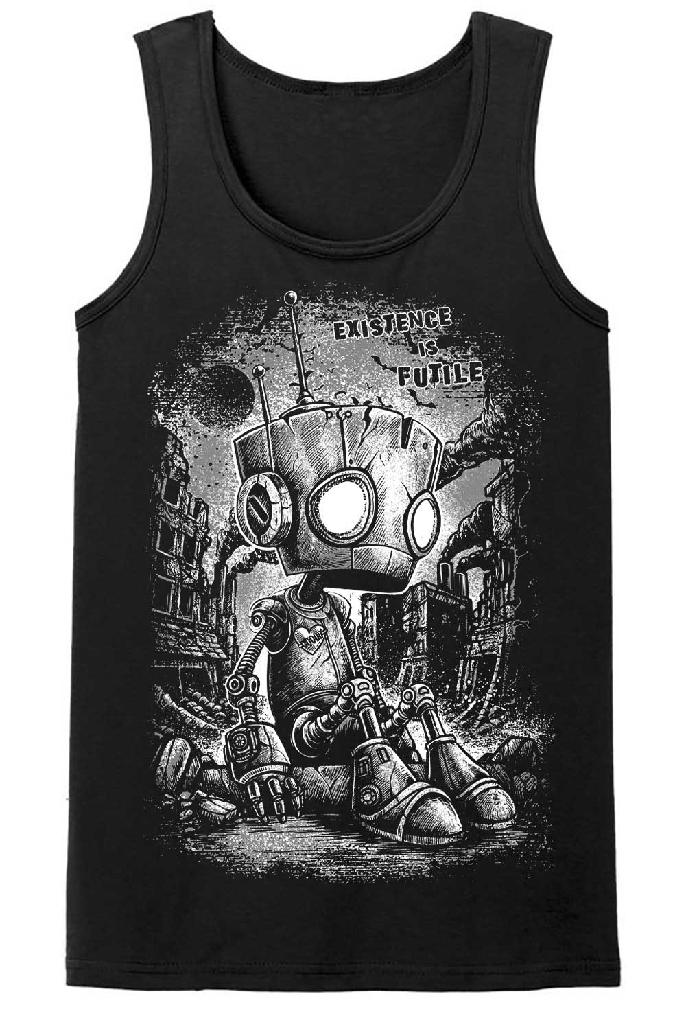 black cotton emo robot tank top