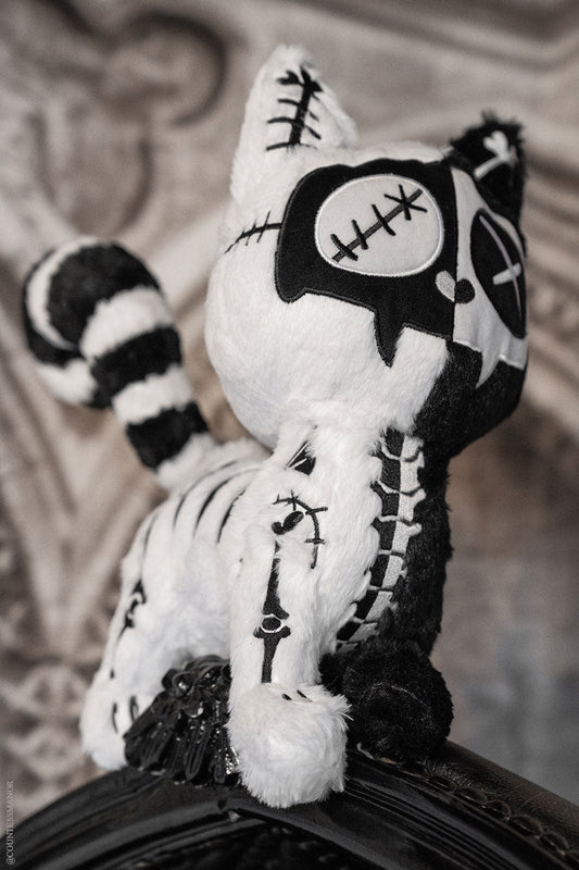 gothic embroidered frankenstein stitched cat plush stuffed animal