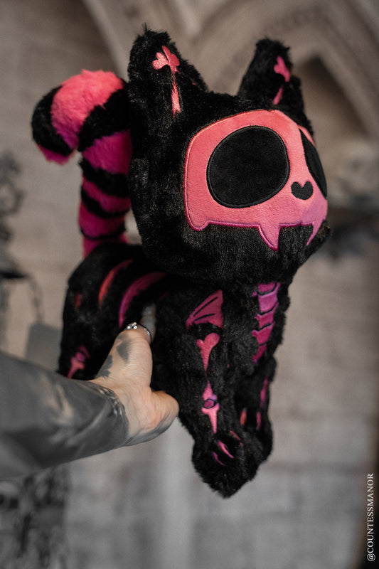 pink and black kawaii kitty cat plushie toy