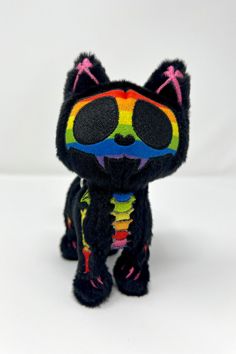 rainbow skeleton cat plush keychain