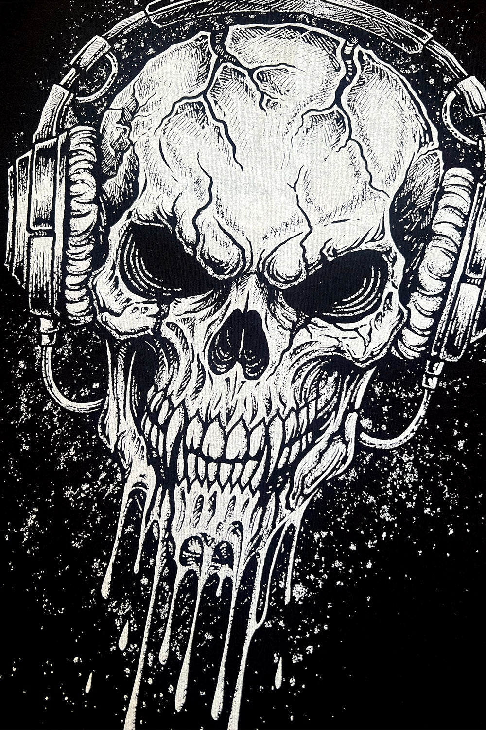 black cotton distressed gothic skull hoodie