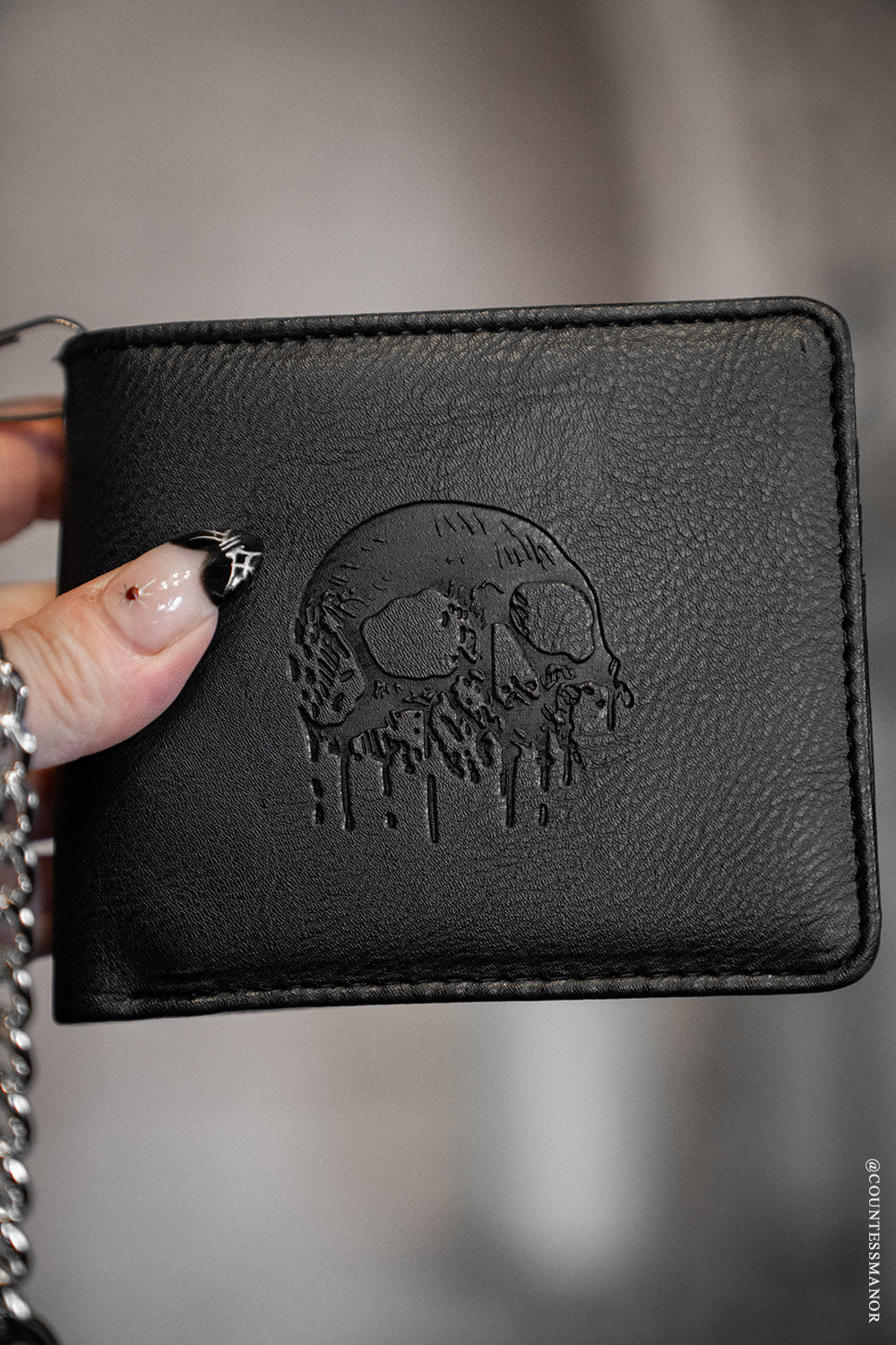 gothic embossed skull design wallet with detachable chain