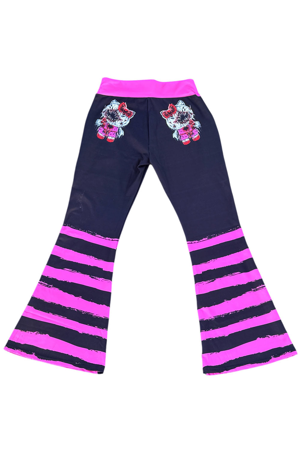 womens emo black and pink striped flares