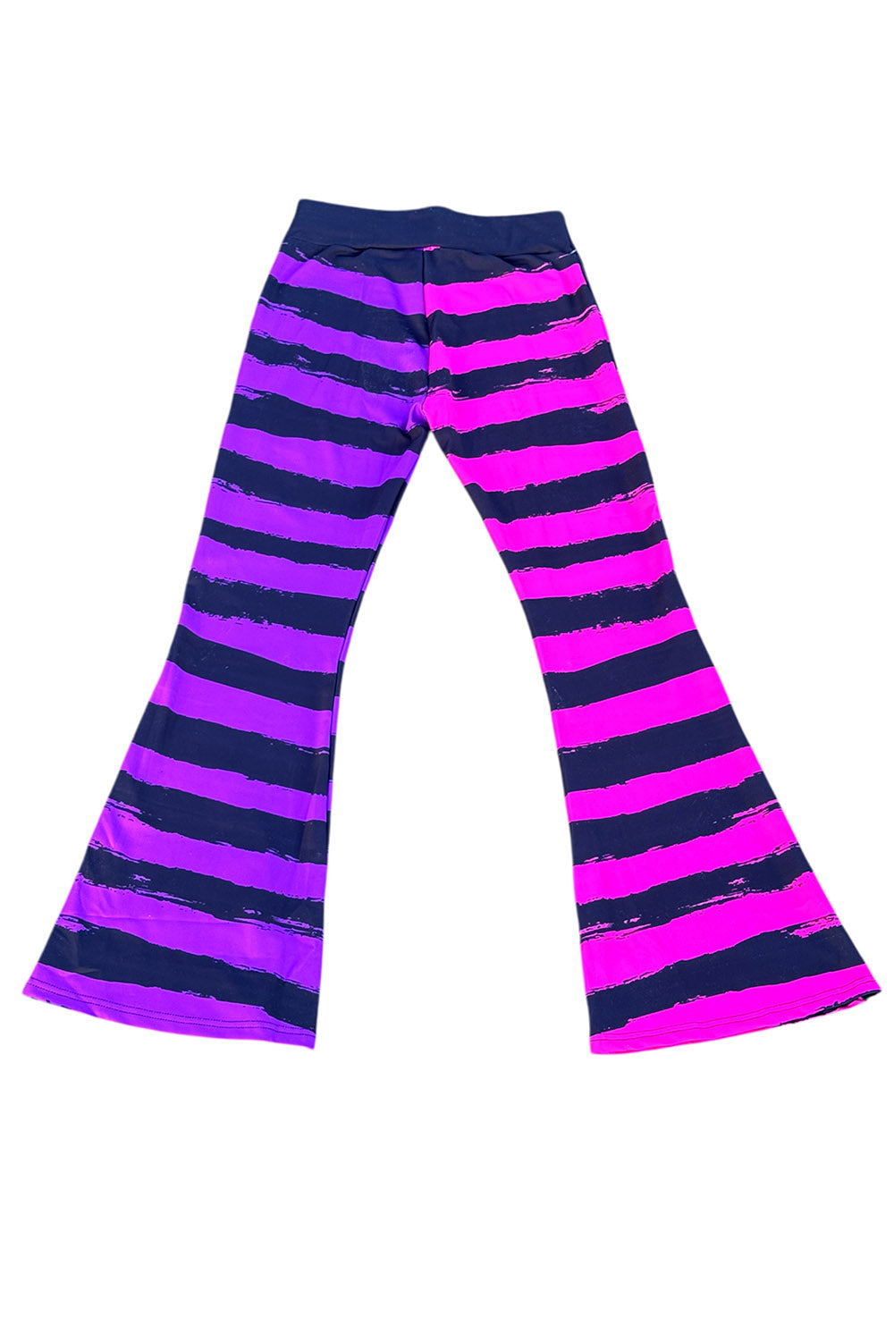 high-rise pink and black striped bell bottoms