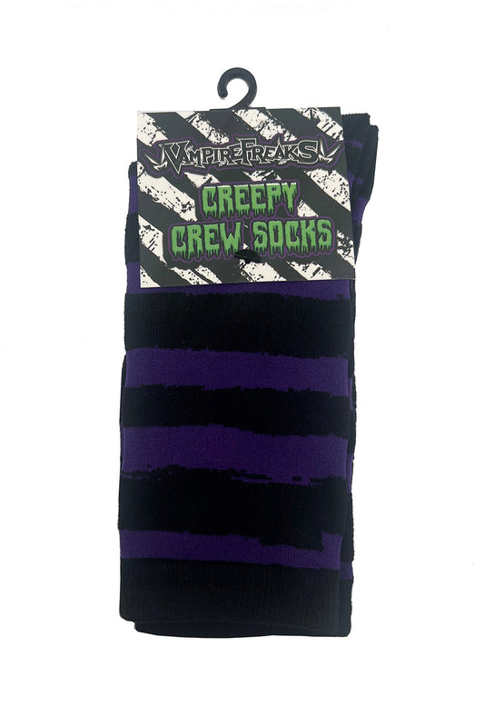 purple and black striped crew socks by vampire freaks