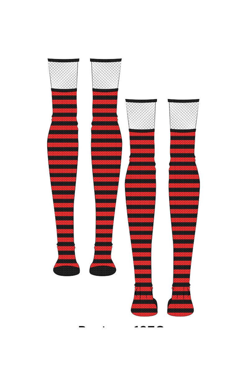 pirate goth red and black striped thigh high socks