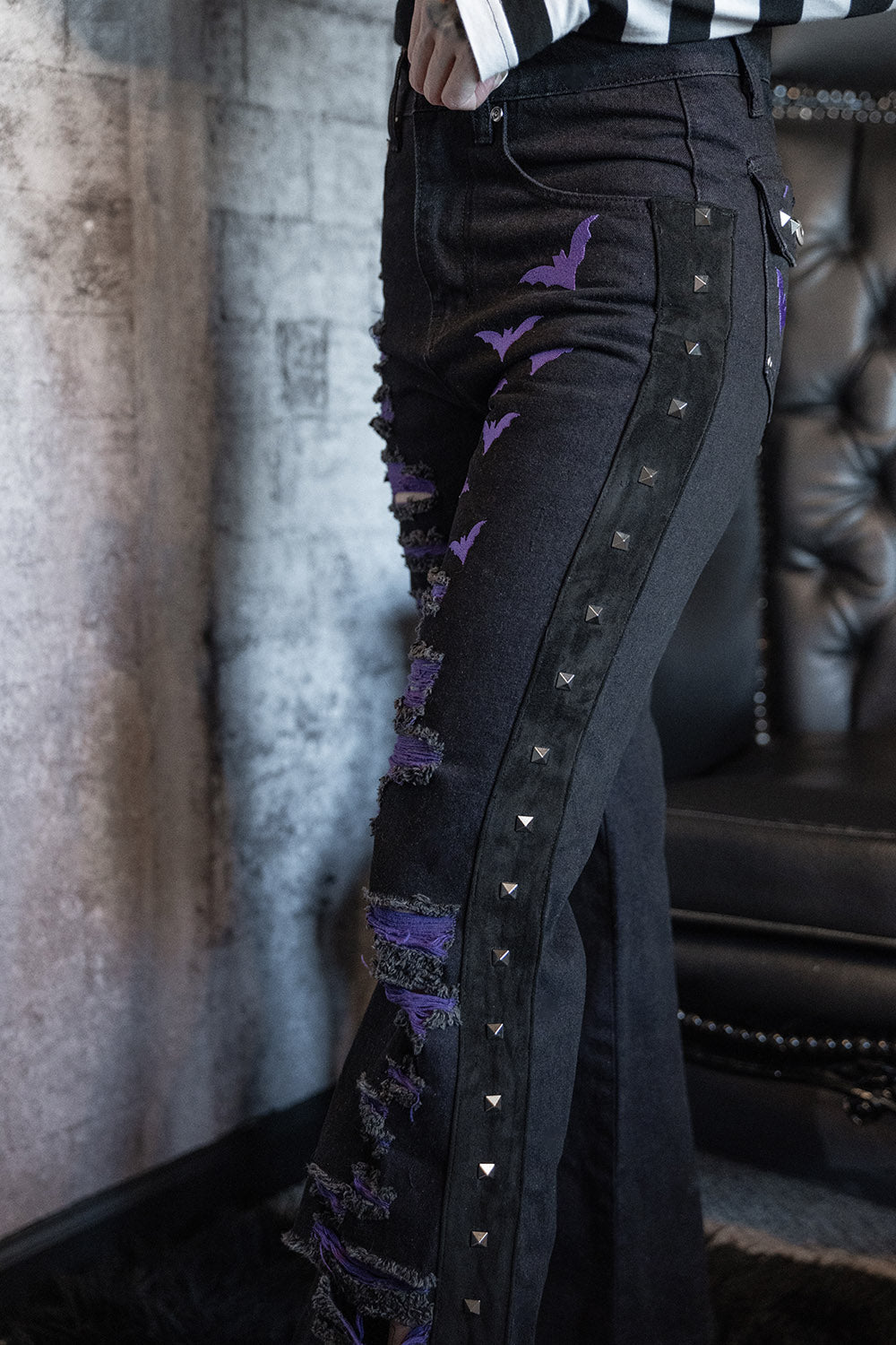 womens stuffed punk flared jean pants