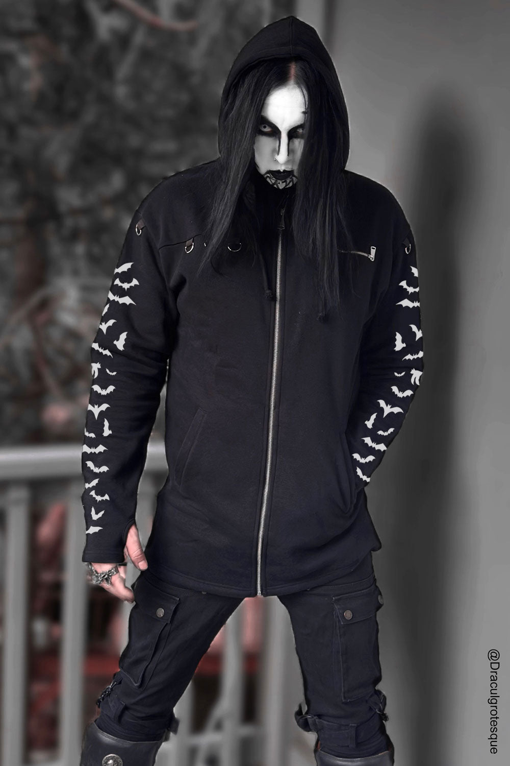 mens street goth black hoodie with oversized hood