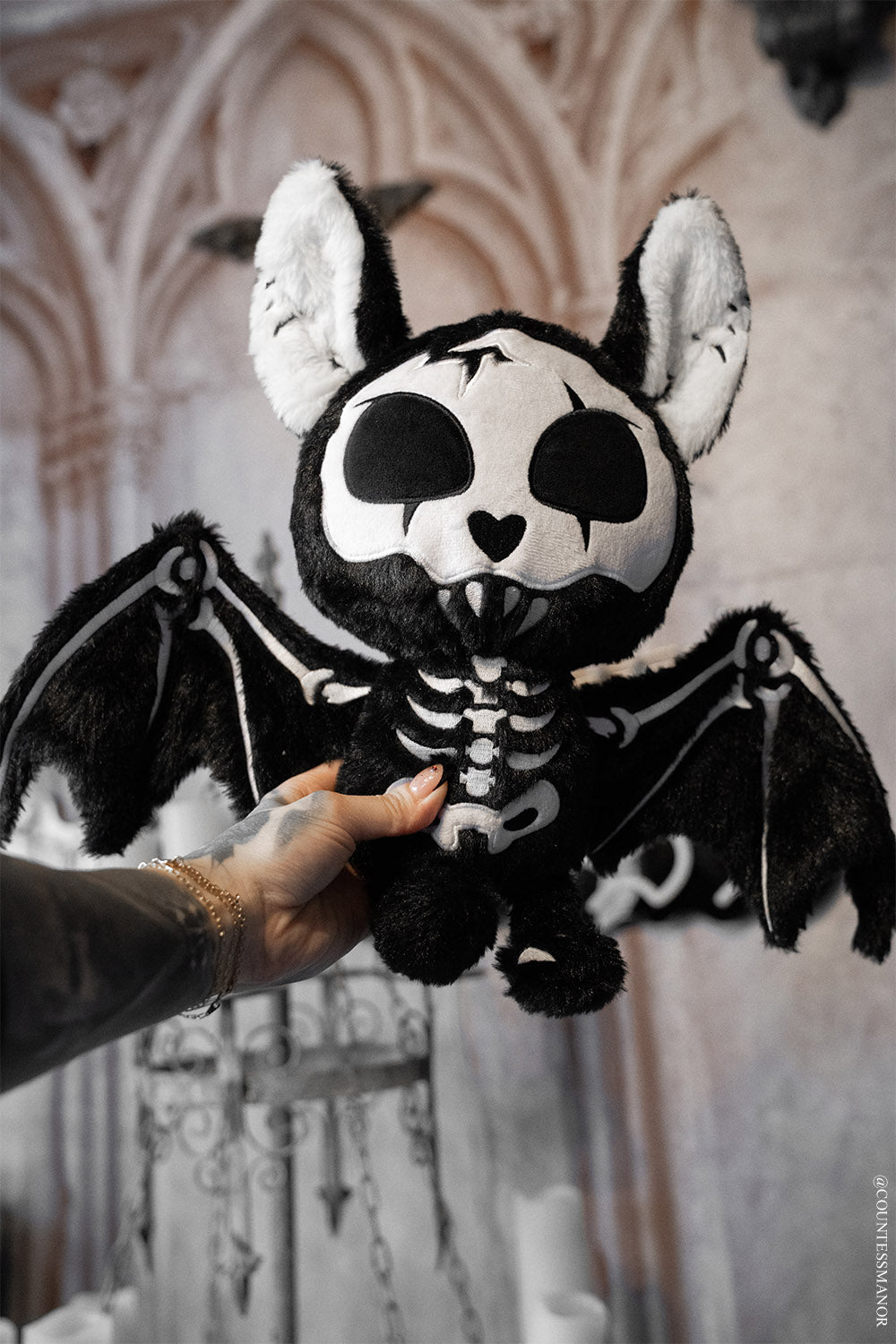 embroidered skeleton bat plushie 