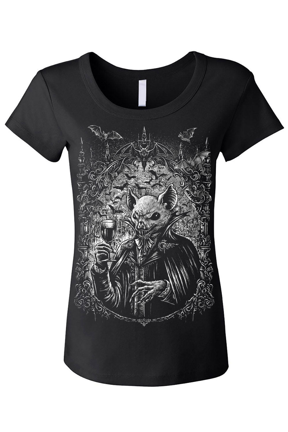 womens black gothic horror vampire bat shirt