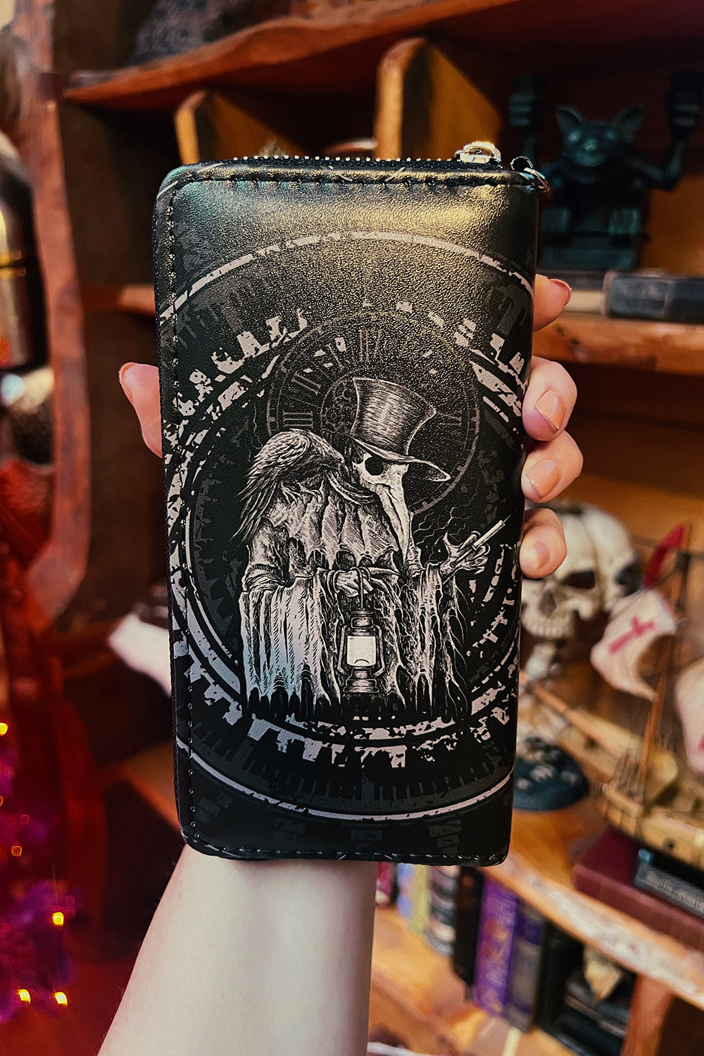 vegan leather black plague doctor wallet