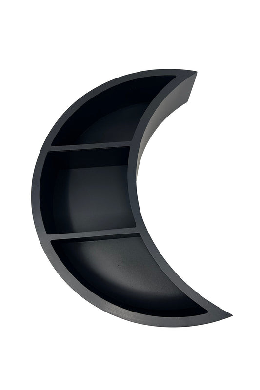Black crescent moon-shaped shelf on a white background