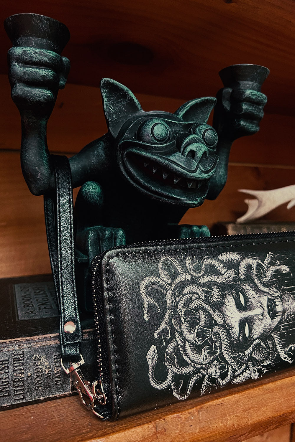 vegan leather black gothic medusa wallet