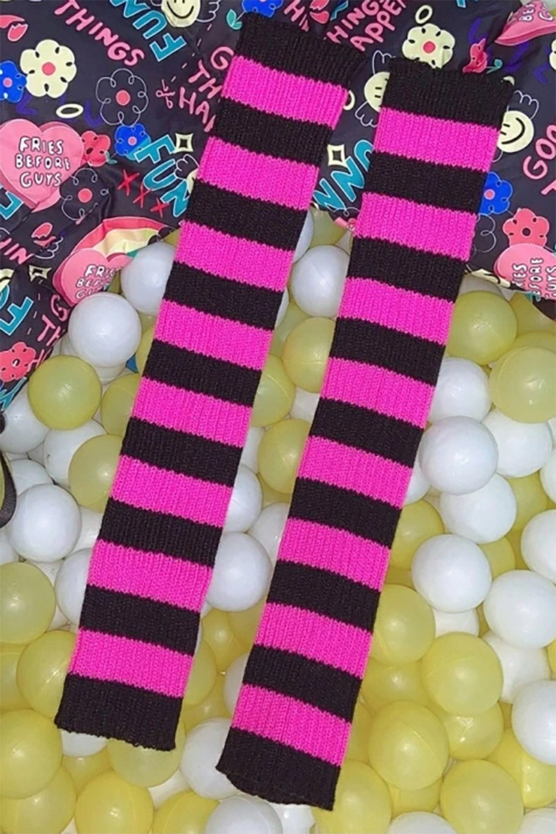 My Eyeliner’s Running Striped Leg Warmers [Black/Pink]