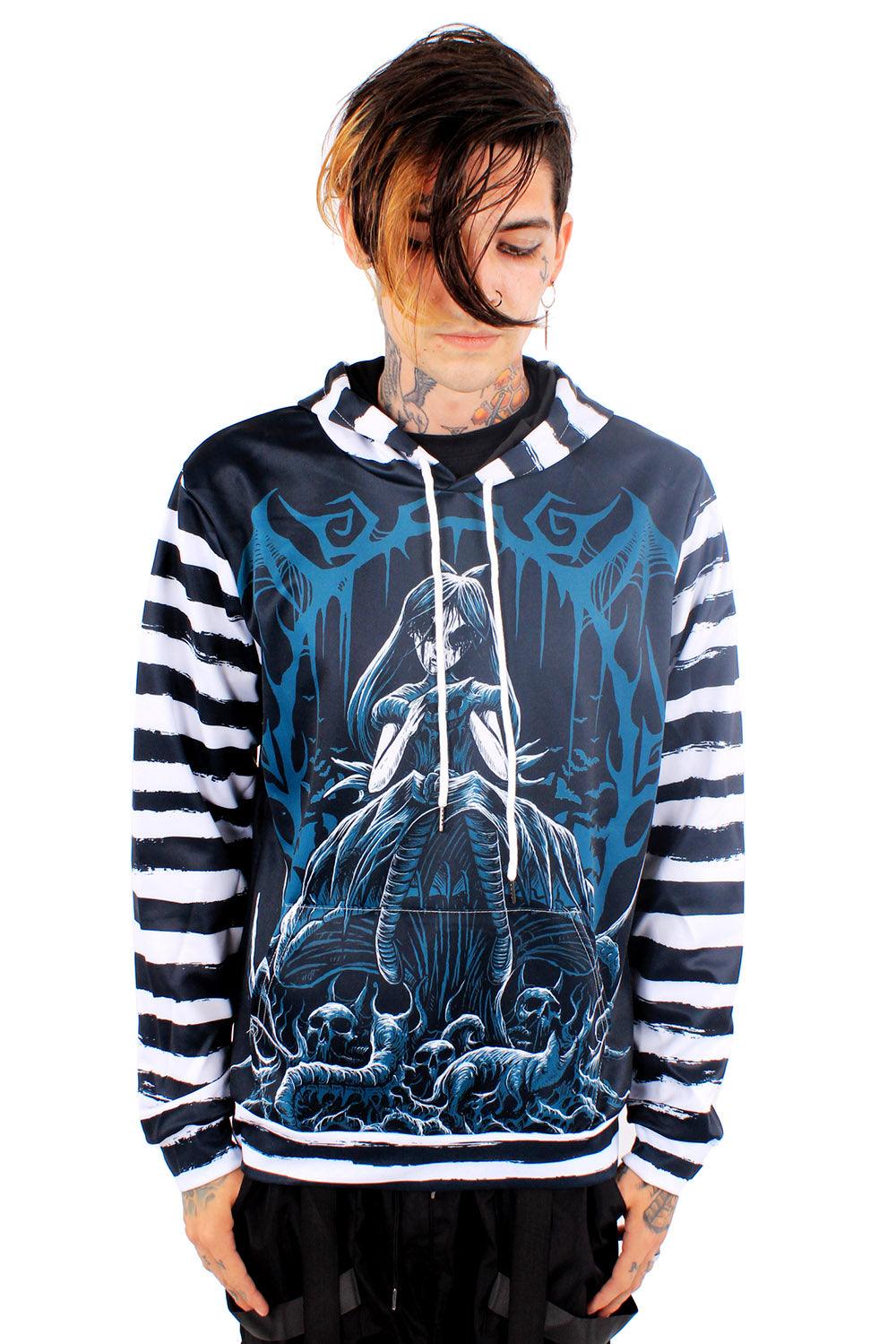 VampireFreaks Dark Alice Striped Hoodie - VampireFreaks