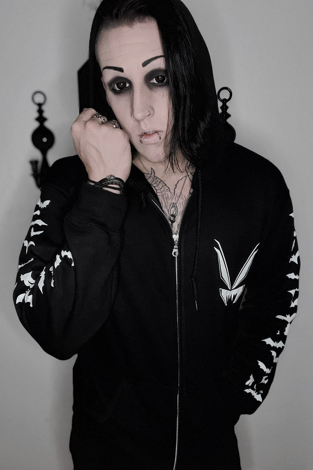 Vampire Castle Hoodie w/ Bat Sleeves [BLACK/WHITE]