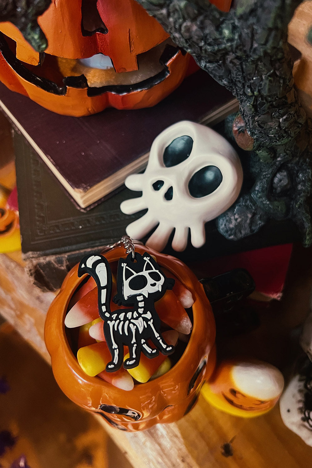 skeleton cat key chain